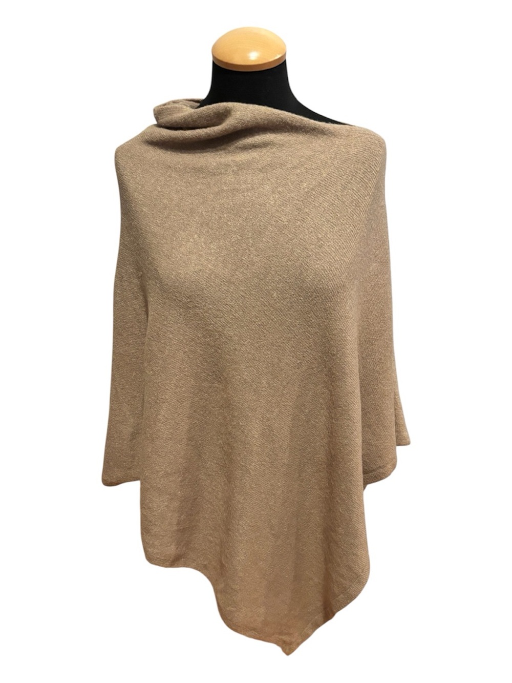 LOOK Cashmere Taupe Beige Asymmetrical Knit Pullover Poncho Sweater OS